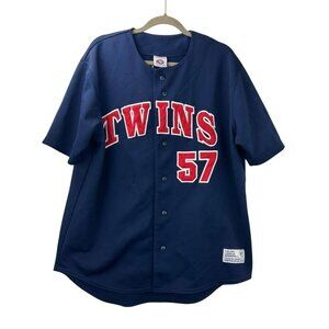 True Fan Men's Large Twins Santana #57 MLB Baseball Jersey Navy Blue